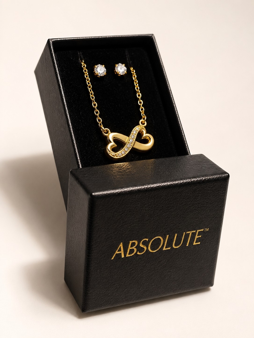 Gold-Tone Infinity Heart Necklace and Earrings Set